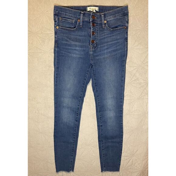 Madewell Jeans Women's sz. 26, 9" Mid-Rise Skinny Button Fly Raw Hem School Fall - Picture 1 of 6